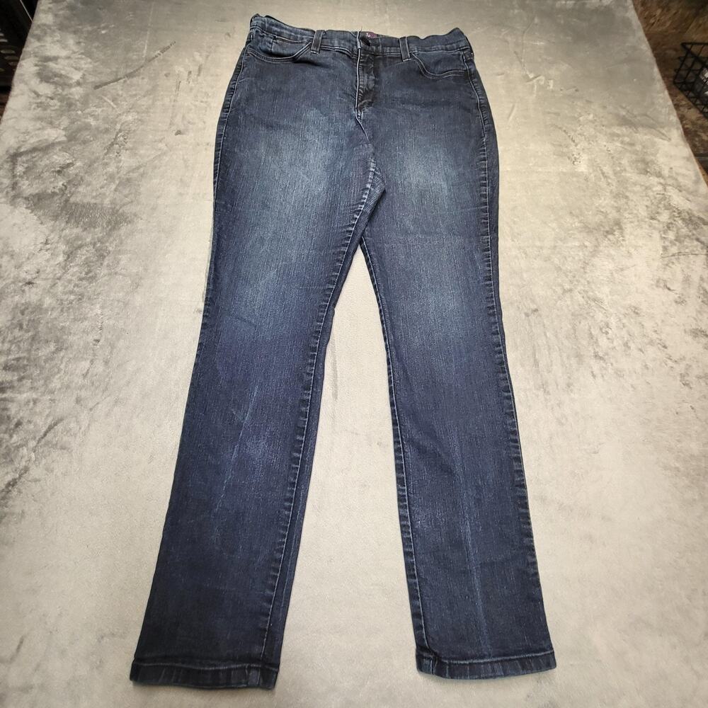 NYDJ Jeans Womens 14 Blue Dark Wash Straight Regular Stretch Denim 5-Pocket